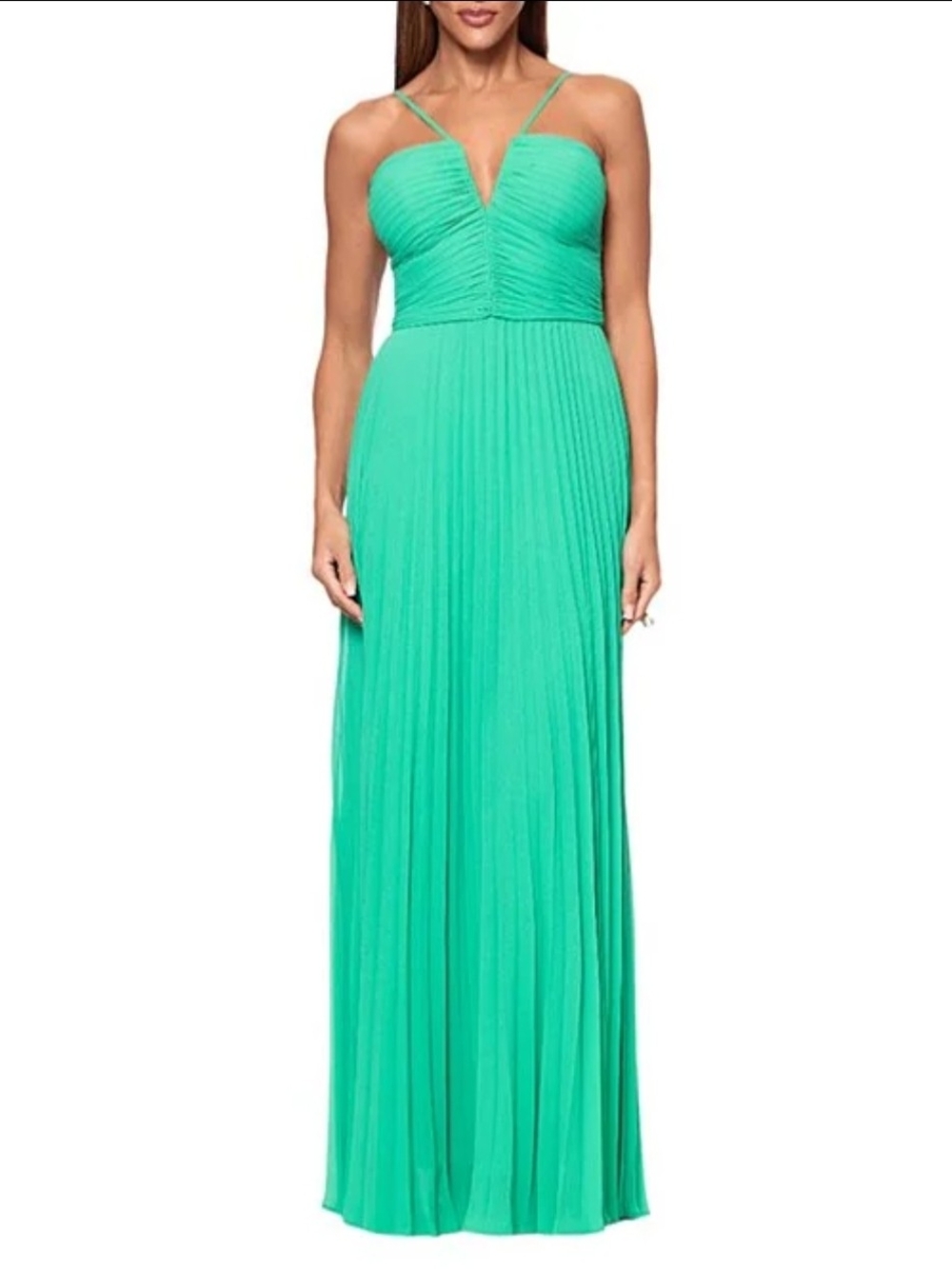 Xscape Pleated Chiffon Split V-Neck Sleeveless A-Line Gown Size 10